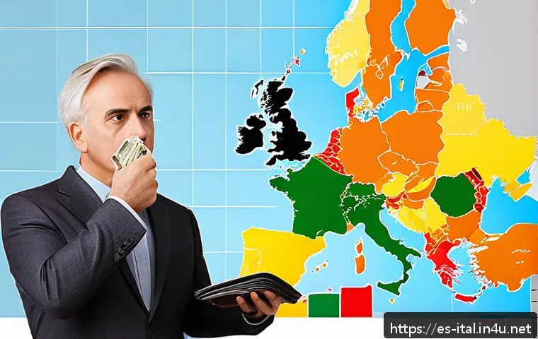 이탈리아어 금융 및 경제 용어 - A detailed infographic-style image showing the concept of inflation in Europe: include a map of Euro...