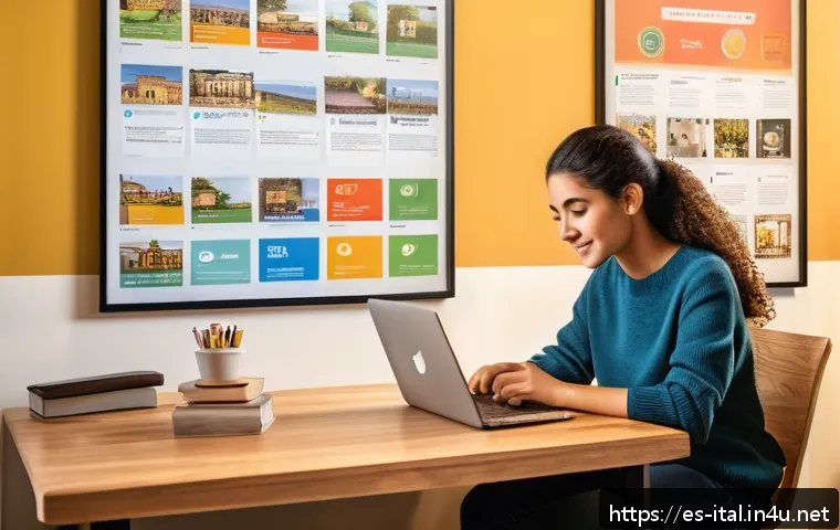 이탈리아어 유럽 언어 공통 기준 CEFR - A cozy modern study room with a young adult Spanish learner sitting at a desk, focused on a laptop s...